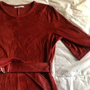 🔥Red Zara Microsuede Midi Dress